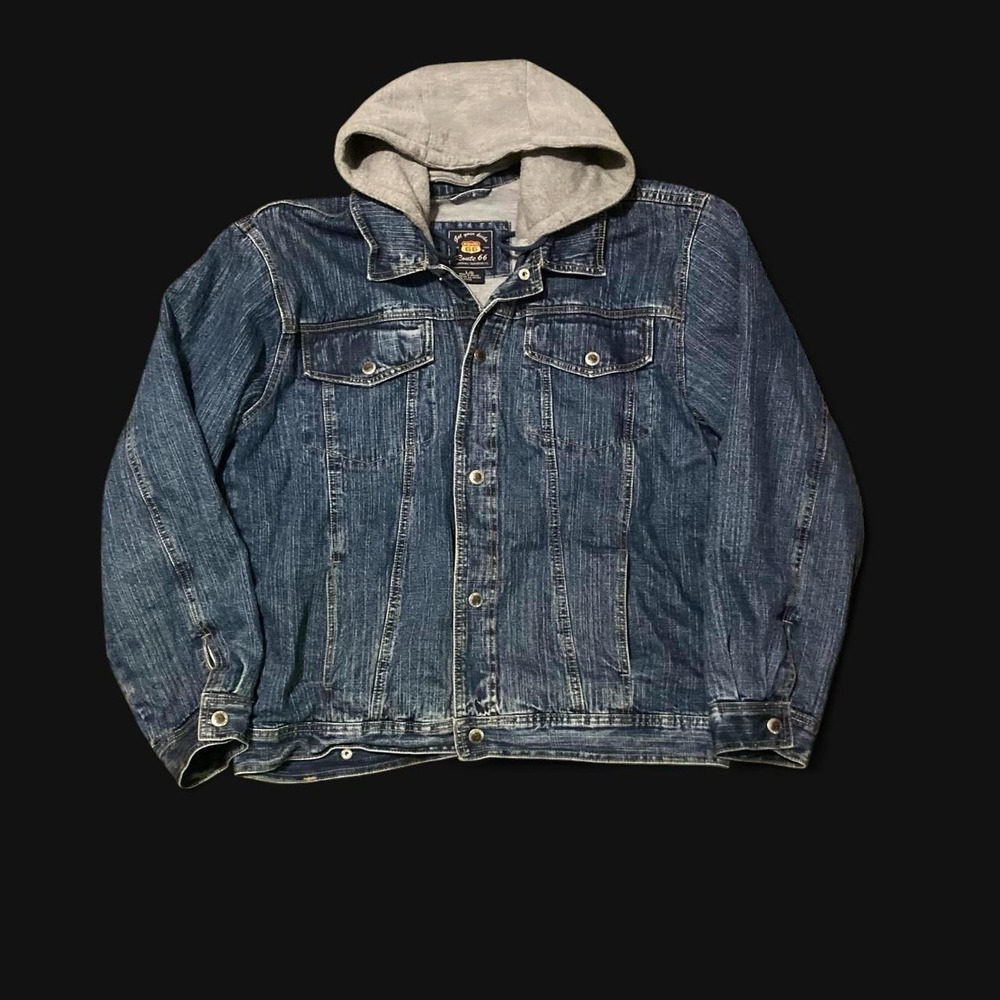 Route 66 Removable Hood denim jacket snaps vtg 90s/00s lined Men's L 24.25